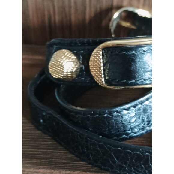 Balenciaga Arena Black Leather Gold Tone Hardware Wrap Bracelet - Picture 2 of 8